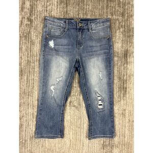 True Craft Jeans Girl 14 Blue Capri Distress‎ Stretch Casual